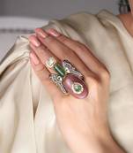 Gold plated kundan multicolor ring