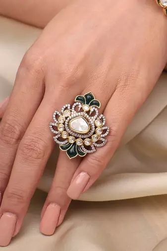 Gold plated kundan multicolor ring