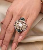 Gold plated kundan multicolor ring