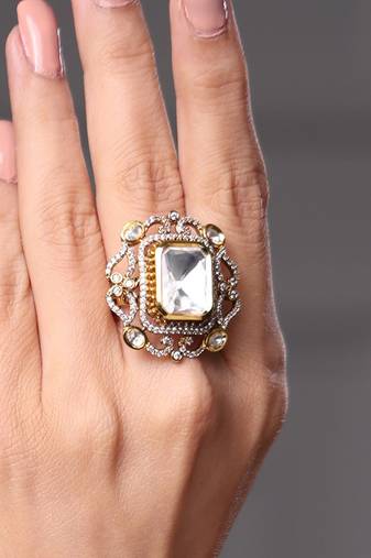Gold plated kundan ring