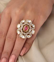 Gold plated kundan red stone ring