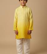 Yellow chikankari kurta set for boys