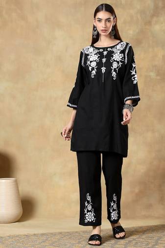 Black embroidered Chikankari co-ord set