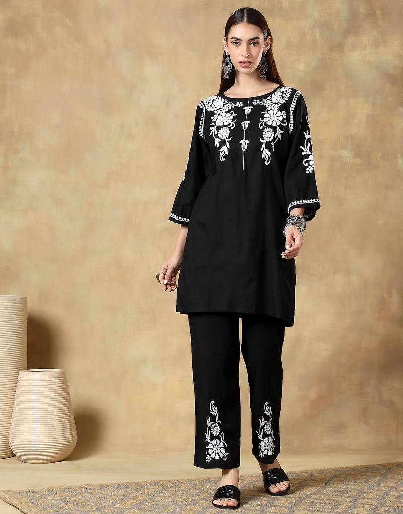 Black embroidered Chikankari co-ord set