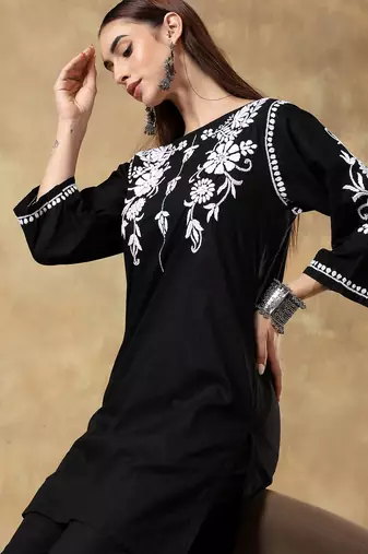 Black embroidered Chikankari co-ord set