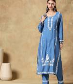 Sky blue embroidered chanderi Kurta sets