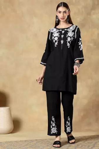 Black embroidered Chikankari co-ord set