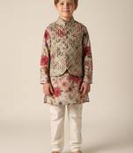 Fawn embroidered kurta bandi set for boys