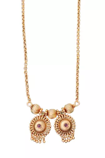 Elegant gold-plated pendant and earring set with red and green stones