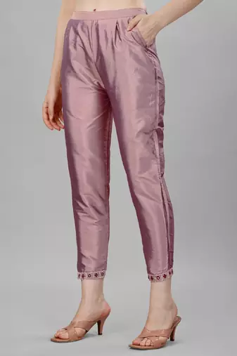 Violet color art silk blend foil embroidered work kurti pant dupatta