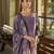 Purple silk crepe hand wash printed straight kurta with comfort fitting pant & printed dupatta