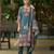 Teal silk crepe hand wash printed straight kurta with comfort fitting pant & printed dupatta