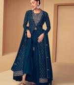 FIROZI EMBROIDERED SEQUINED WORK GEORGETTE FABRIC PARTY LEHENGA CHOLI DUPATTA WITH SHRUG.