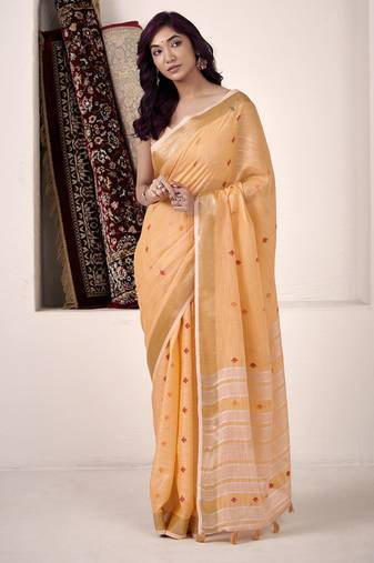 Orange linen beautiful tussle on pallu casual wear saree