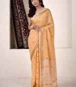 Orange linen beautiful tussle on pallu casual wear saree