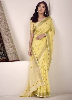 Lemon linen beautiful tussle on pallu casual wear saree 1