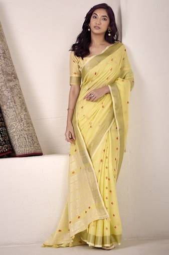 Lemon linen beautiful tussle on pallu casual wear saree