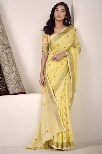 Lemon linen beautiful tussle on pallu casual wear saree