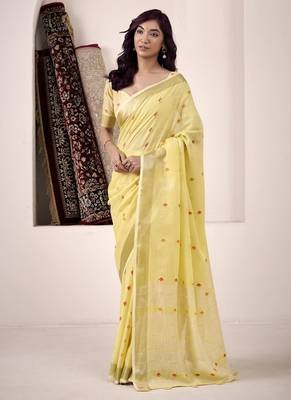 Lemon linen beautiful tussle on pallu casual wear saree 2