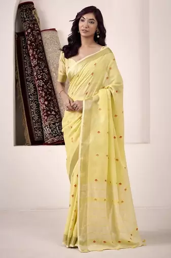 Lemon linen beautiful tussle on pallu casual wear saree