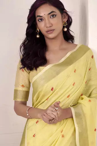 Lemon linen beautiful tussle on pallu casual wear saree