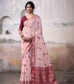 Light red & maroon cotton weaving zari border casual wear saree