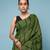 Bottle Green Cotton Handloom Saree With Thin Black Stripes 