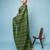 Bottle Green Cotton Handloom Saree With Thin Black Stripes 