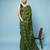 Bottle Green Cotton Handloom Saree With Thin Black Stripes 