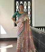 green soft tussar silk printed designer saree with blouse