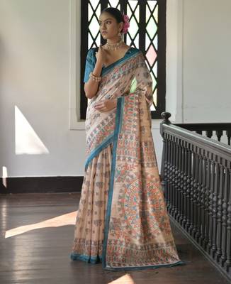 rama soft tussar silk printed designer saree with blouse 1