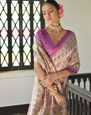 wine soft tussar silk printed designer saree with blouse 3