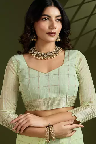 sea green tissue linen silk zari woven designer saree with blouse