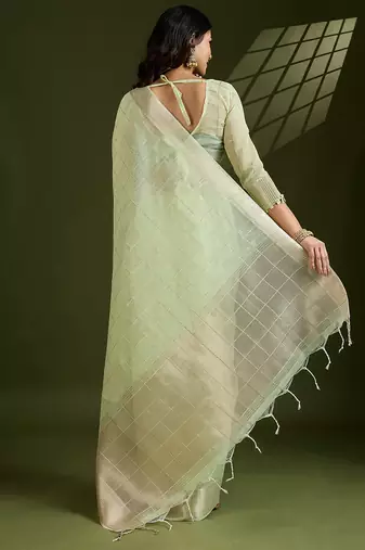 sea green tissue linen silk zari woven designer saree with blouse