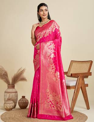 pink soft kanjivaram silk zari woven designer saree with blouse 2