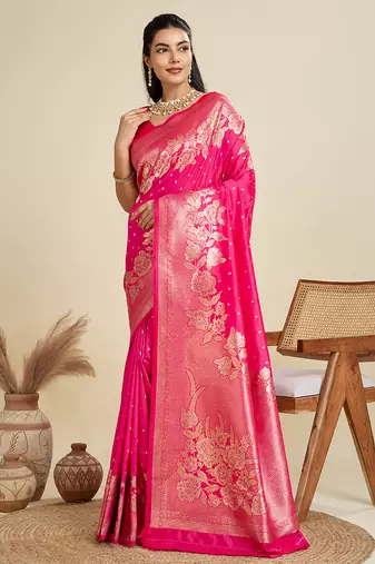 pink soft kanjivaram silk zari woven designer saree with blouse
