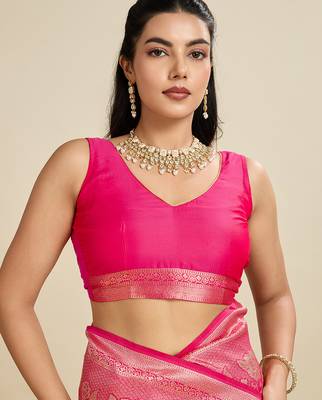 pink soft kanjivaram silk zari woven designer saree with blouse 3