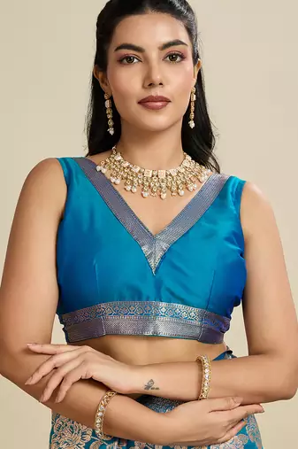 blue soft kanjivaram silk zari woven designer saree with blouse