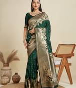 bottle green soft kanjivaram silk zari woven designer saree with blouse
