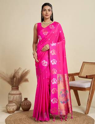 pink soft kanjivaram paithani silk zari woven designer saree with blouse 1