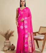 pink soft kanjivaram paithani silk zari woven designer saree with blouse