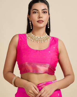 pink soft kanjivaram paithani silk zari woven designer saree with blouse 3
