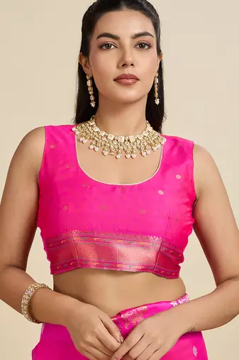 pink soft kanjivaram paithani silk zari woven designer saree with blouse