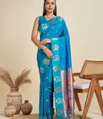 sky blue soft kanjivaram paithani silk zari woven designer saree with blouse
