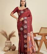 maroon soft kanjivaram paithani silk zari woven designer saree with blouse