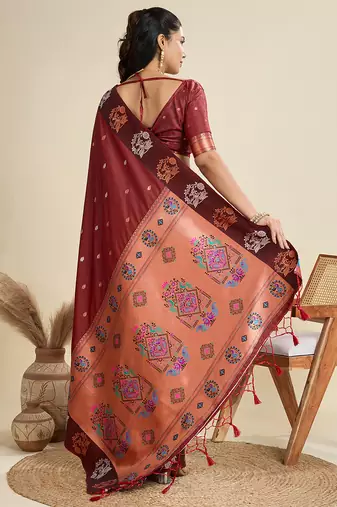 maroon soft kanjivaram paithani silk zari woven designer saree with blouse