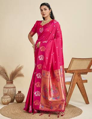 rani pink soft kanjivaram paithani silk zari woven designer saree with blouse 2