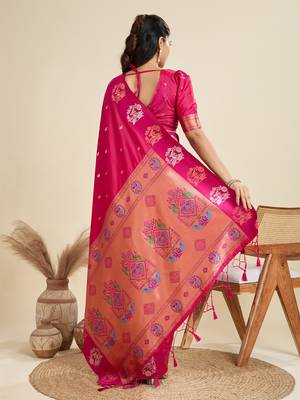 rani pink soft kanjivaram paithani silk zari woven designer saree with blouse 4