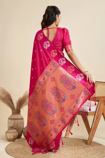 rani pink soft kanjivaram paithani silk zari woven designer saree with blouse