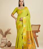 mehendi soft kanjivaram paithani silk zari woven designer saree with blouse